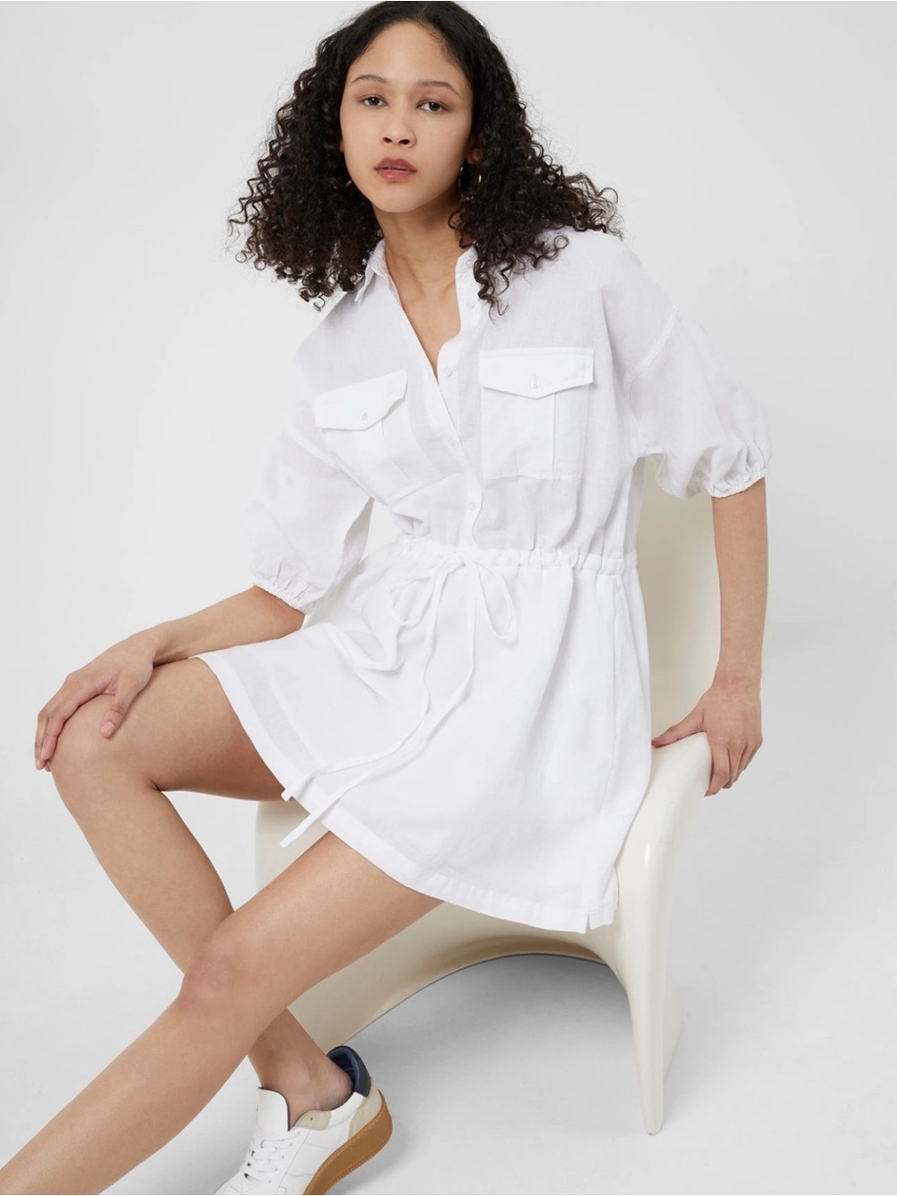 French Connection White Drawstring Shirt Dress